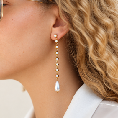 Champagne Problems · Crystal & Pearl Drop Earrings
