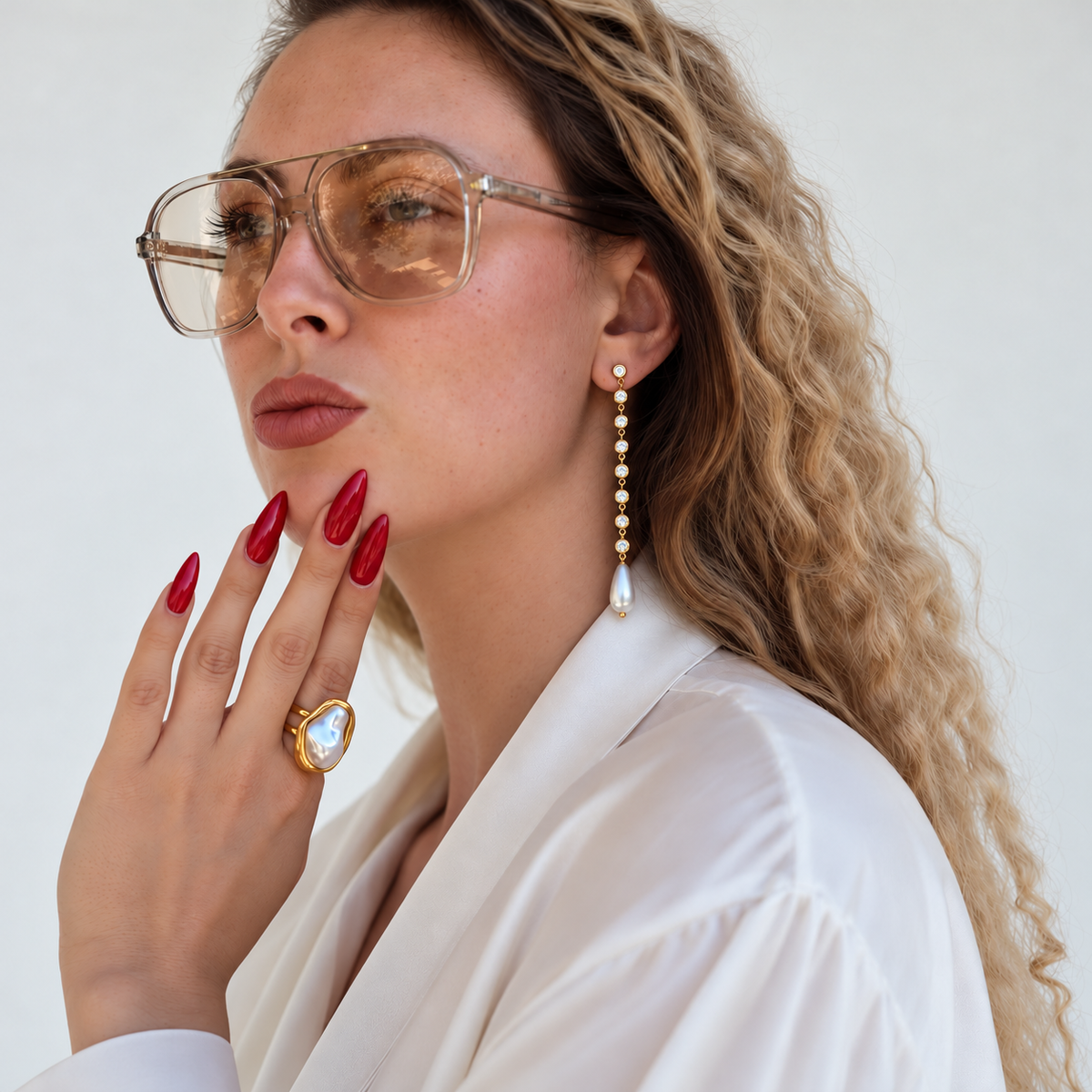 Champagne Problems · Crystal & Pearl Drop Earrings