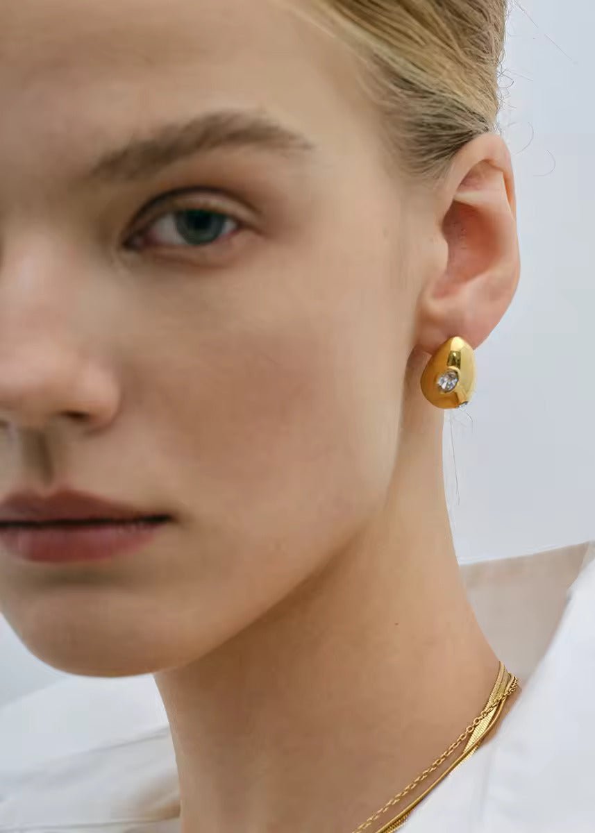 Egg-shaped Drop Earrings gilded in 18-Carat Gold with Dimond quality CZ
