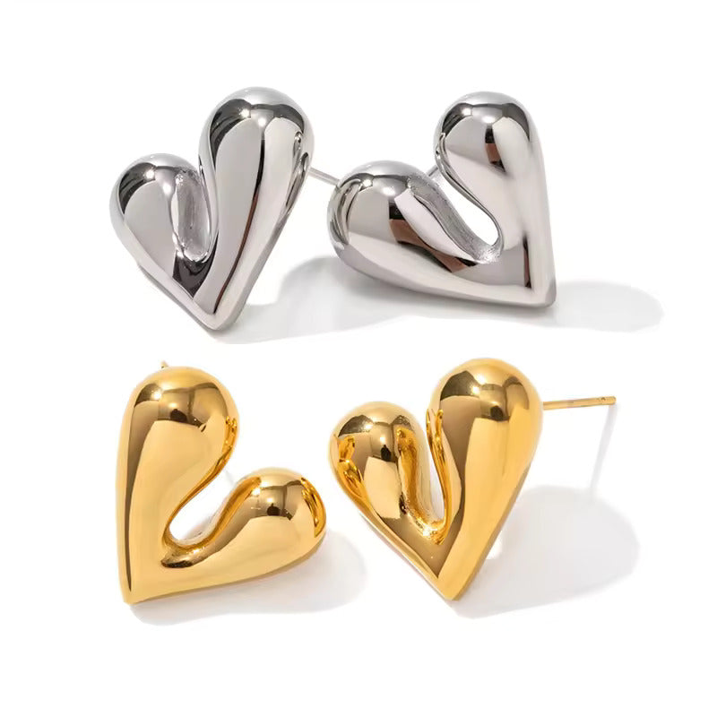 Geometric Stud Heart-shaped Earrings gilded in 925 Silver