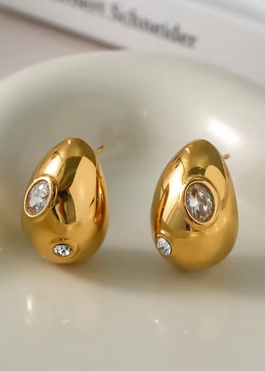 Egg-shaped Drop Earrings gilded in 18-Carat Gold with Dimond quality CZ