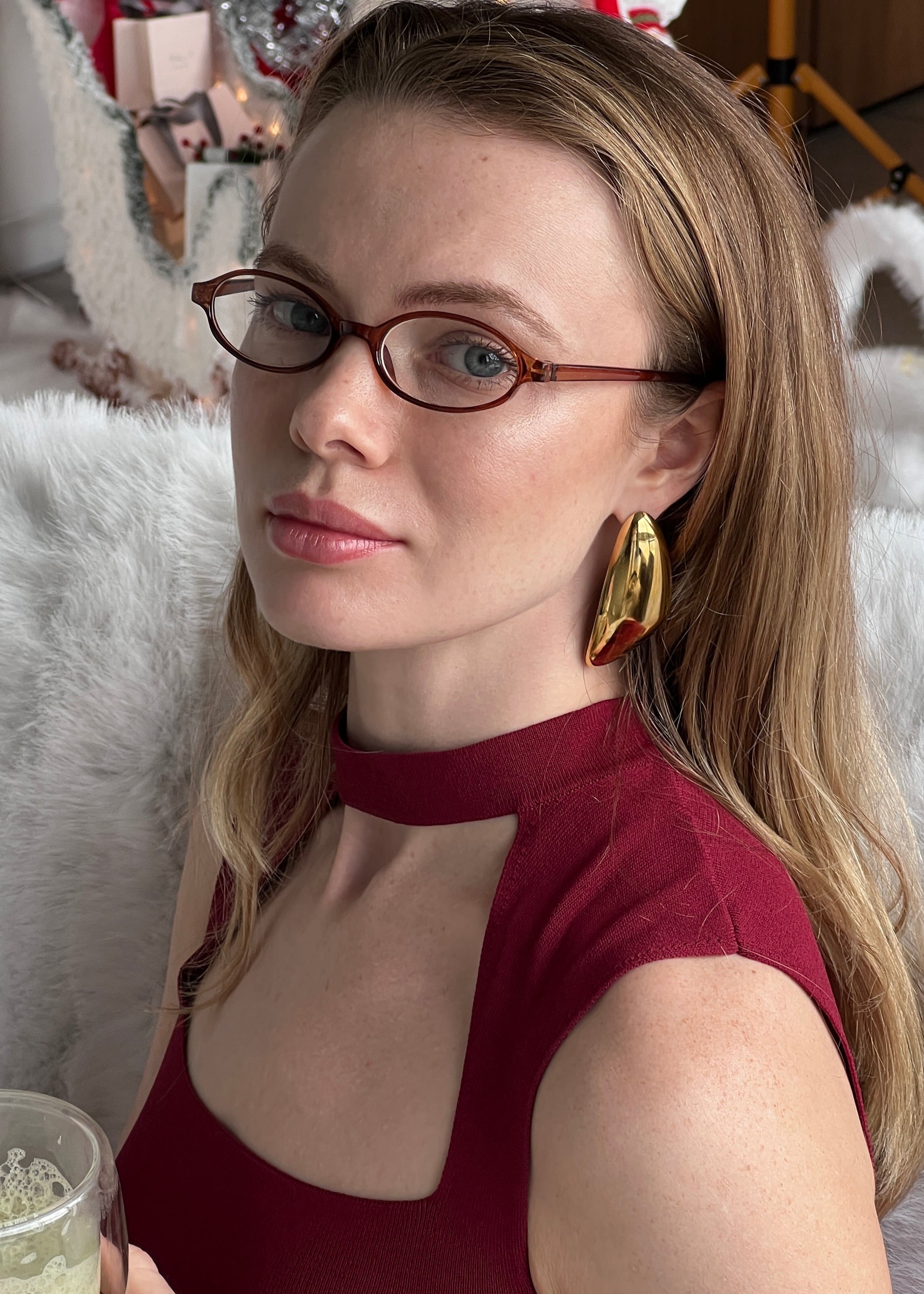 Long Chunky earrings gilded in 18-Carat Gold