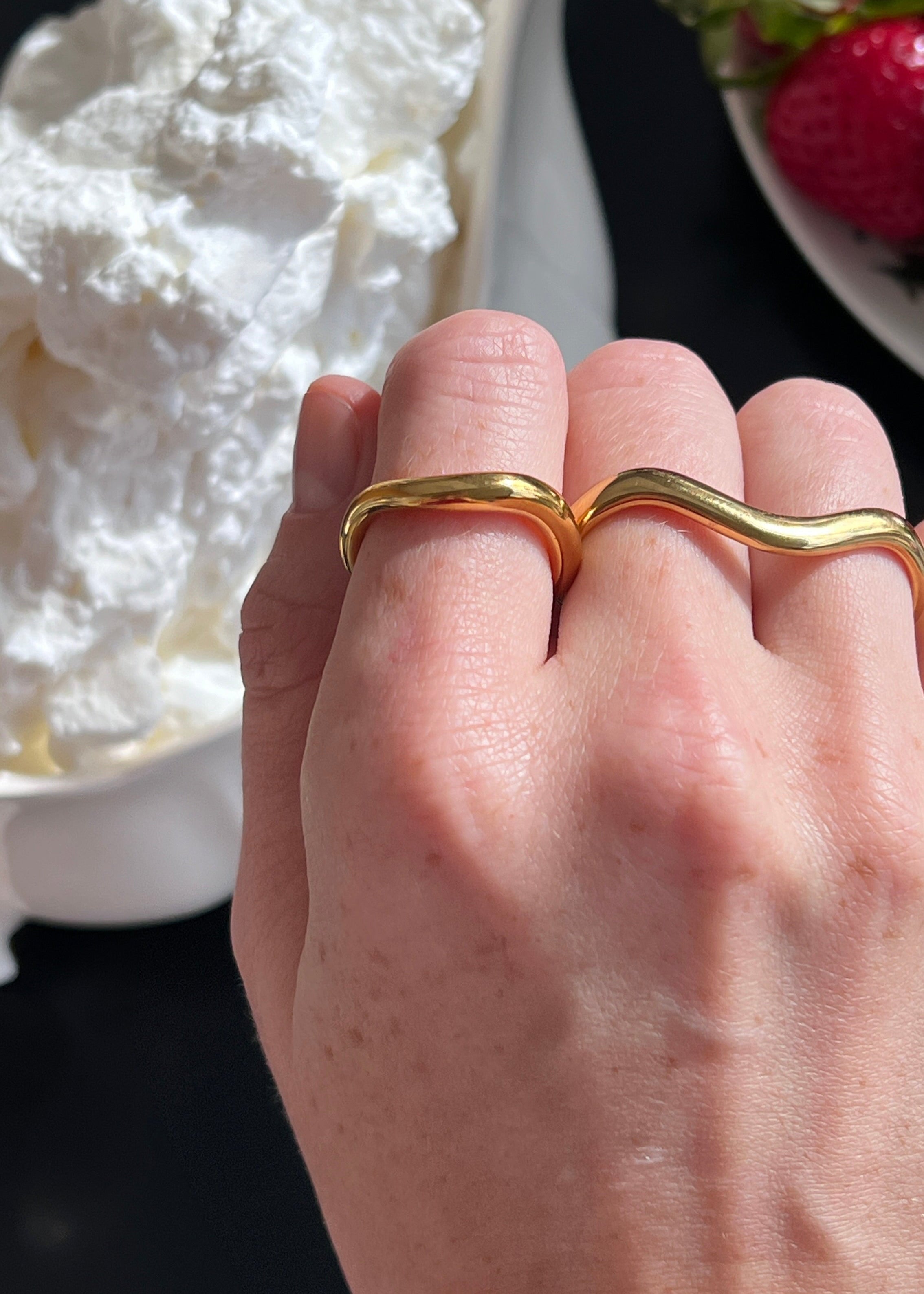 Asymmetrical Double Ring gilded in 18-Carat Gold