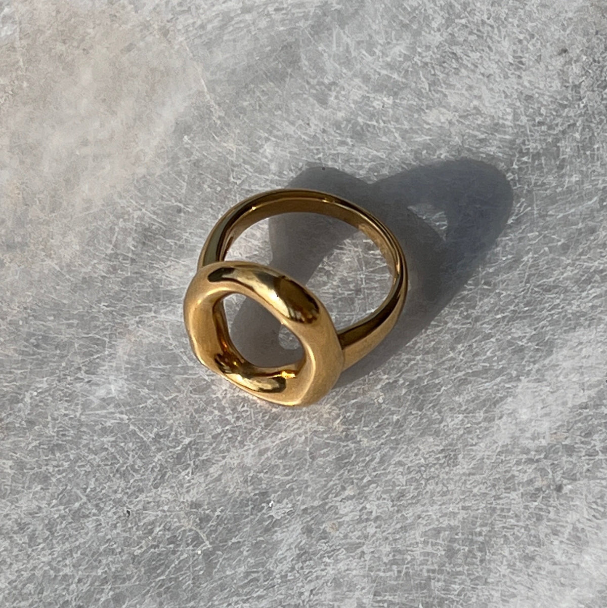 Double Loop Ring in gold stainless steel, styled detail — VAL-T
