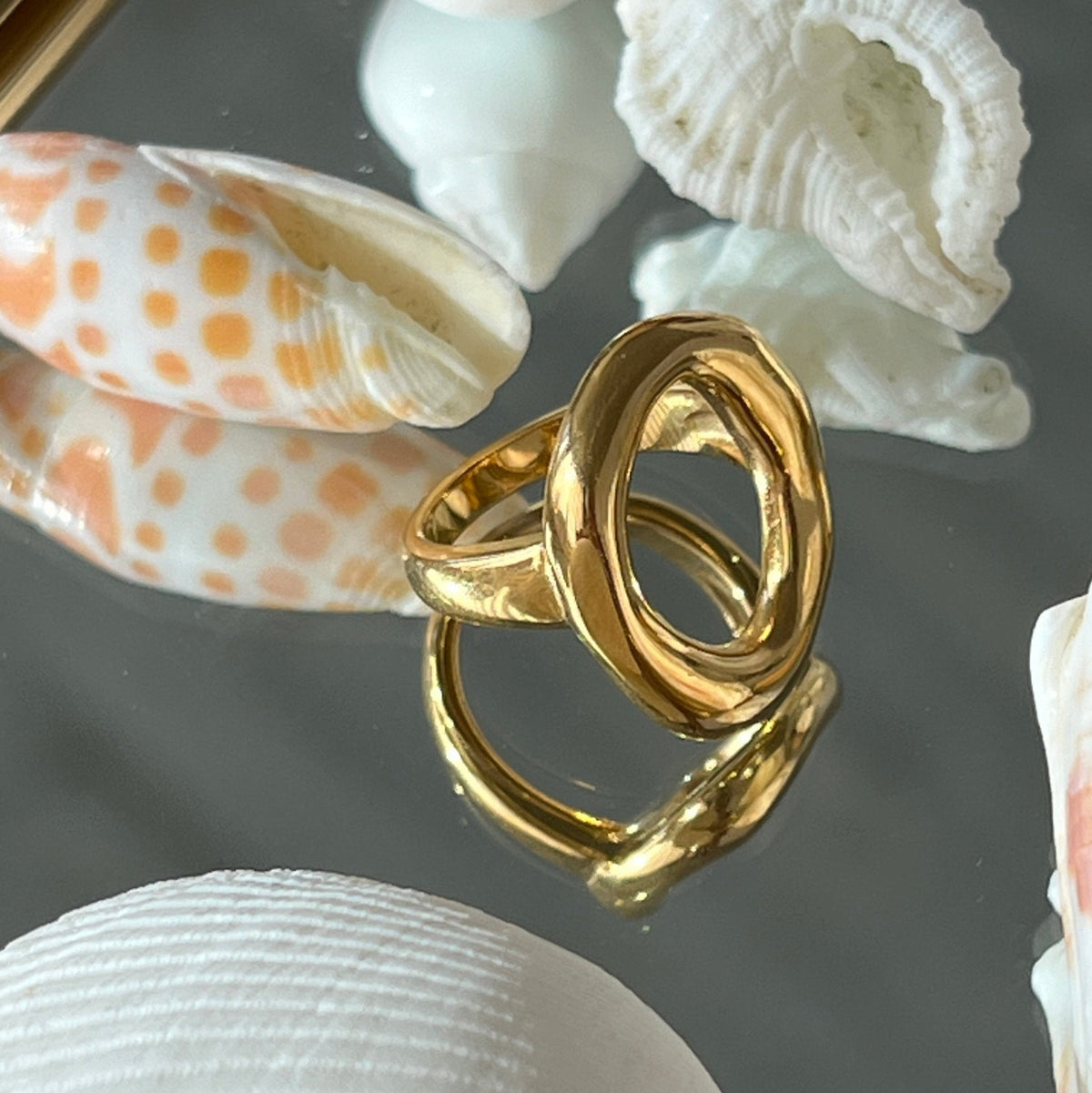 Double Loop Ring in gold waterproof stainless steel — VAL-T Double Standards