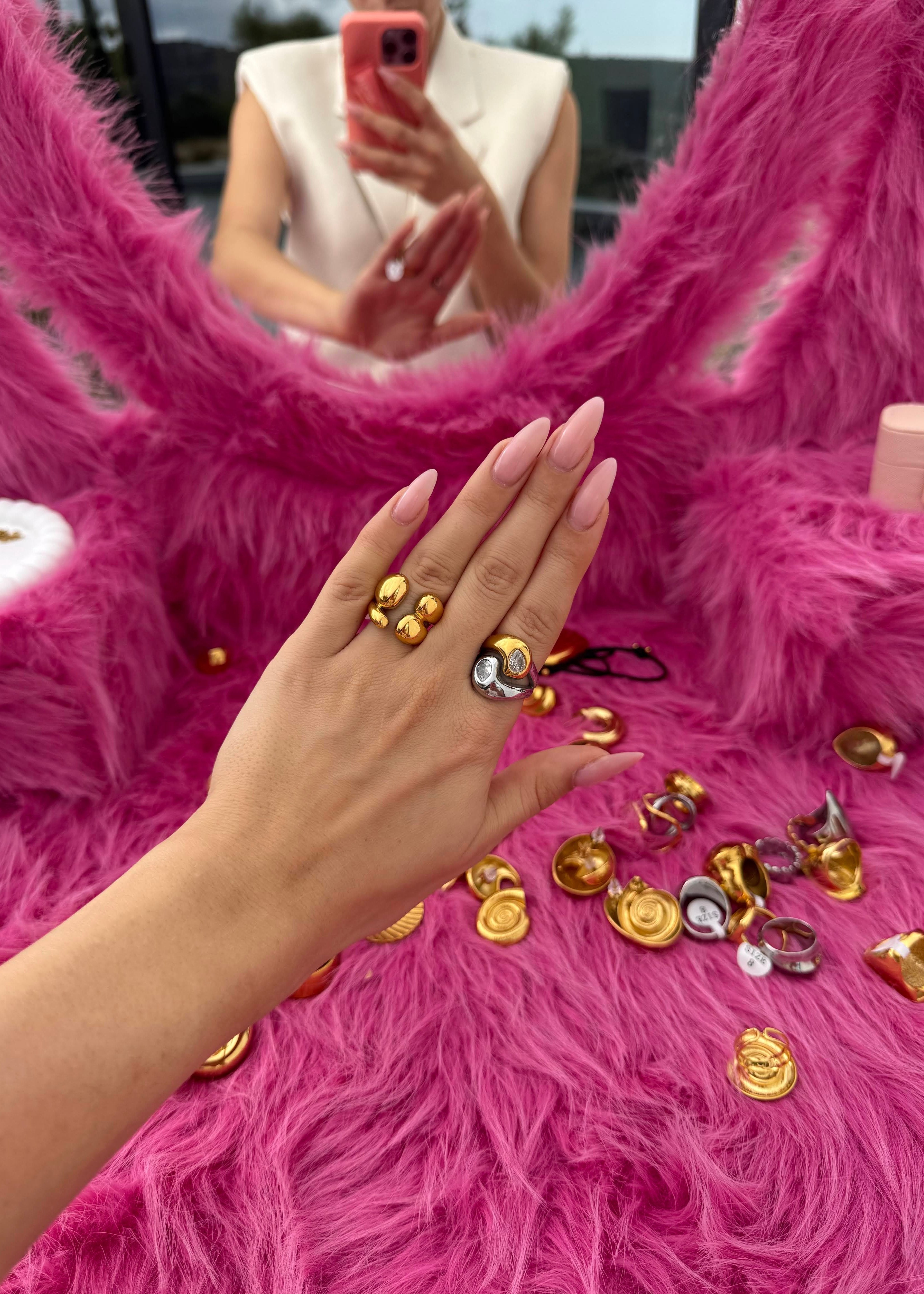 Double Egg-shaped Drop Ring gilded in 925 Silver and Gold with Dimond quality cz