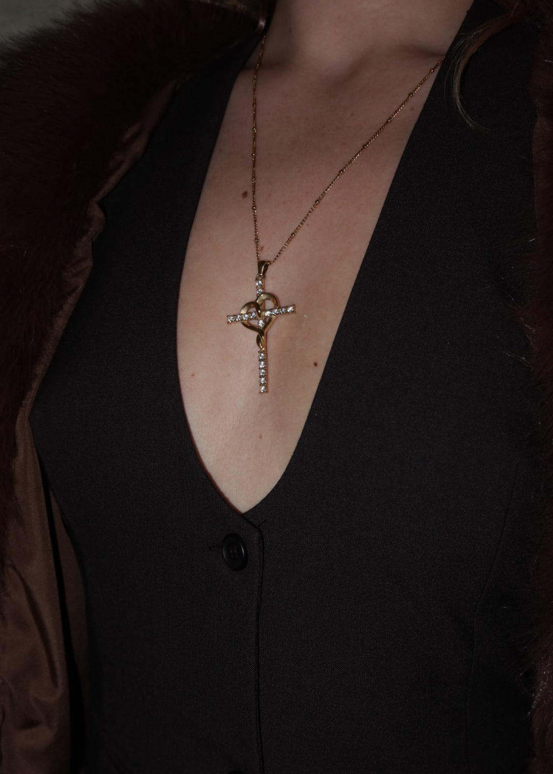Cross neckless with CZ gilded in 18-Carat Gold