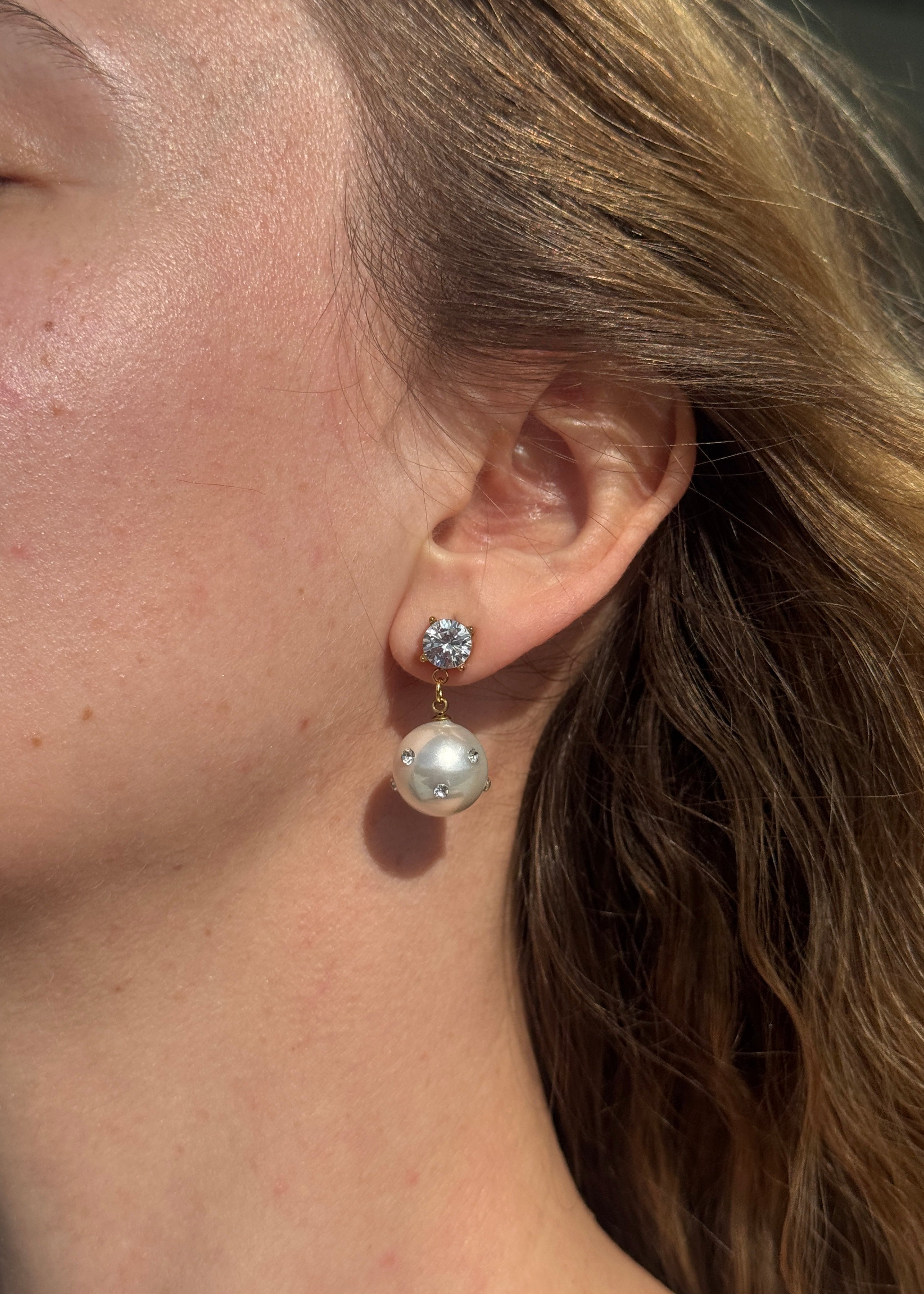 Pearl Ball Chunky Earrings gilded in 18-Carat Gold