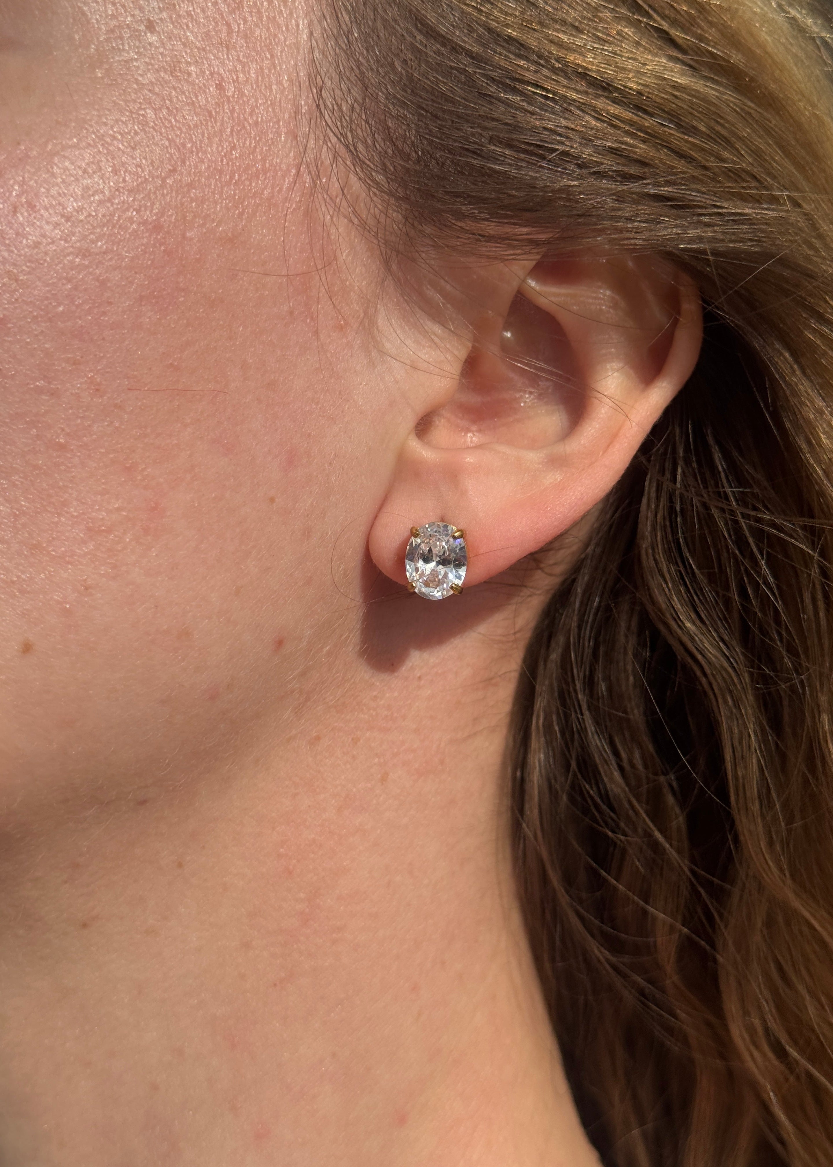 Oval CZ stone Earrings gilded in 18-Carat Gold
