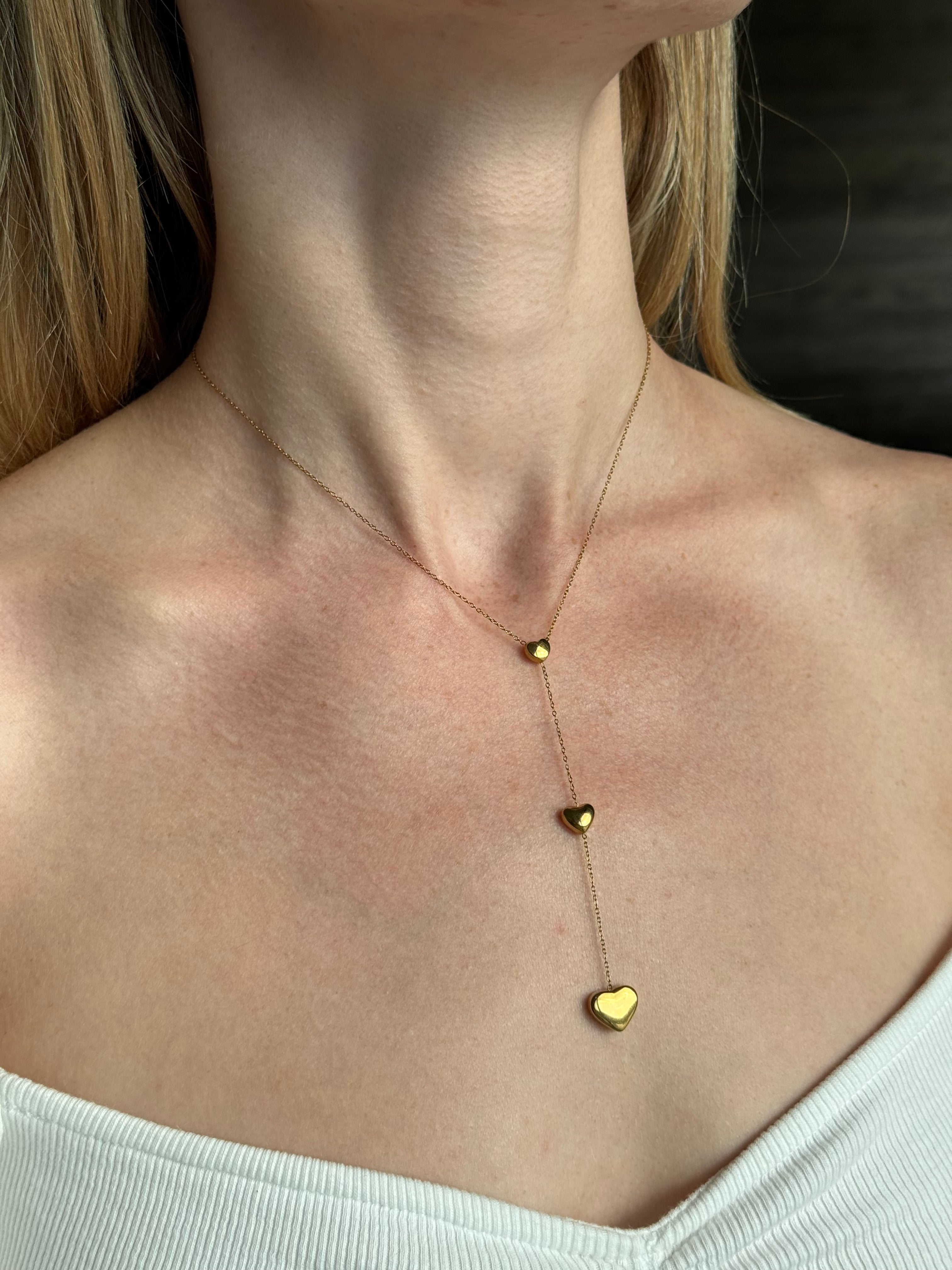 Love long neckless with hearts gilded in 18 Carat Gold