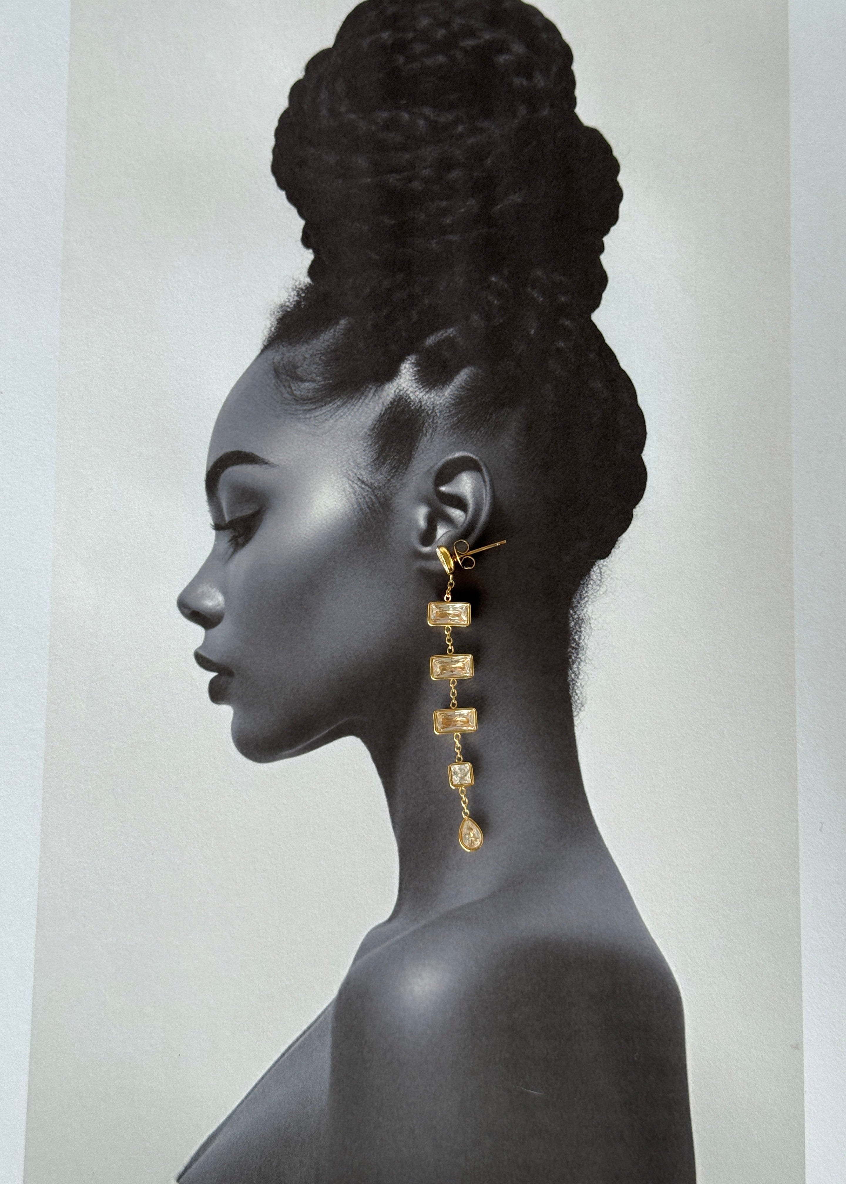 Long Drop Earrings with Square Stones gilded in 18-Carat Gold