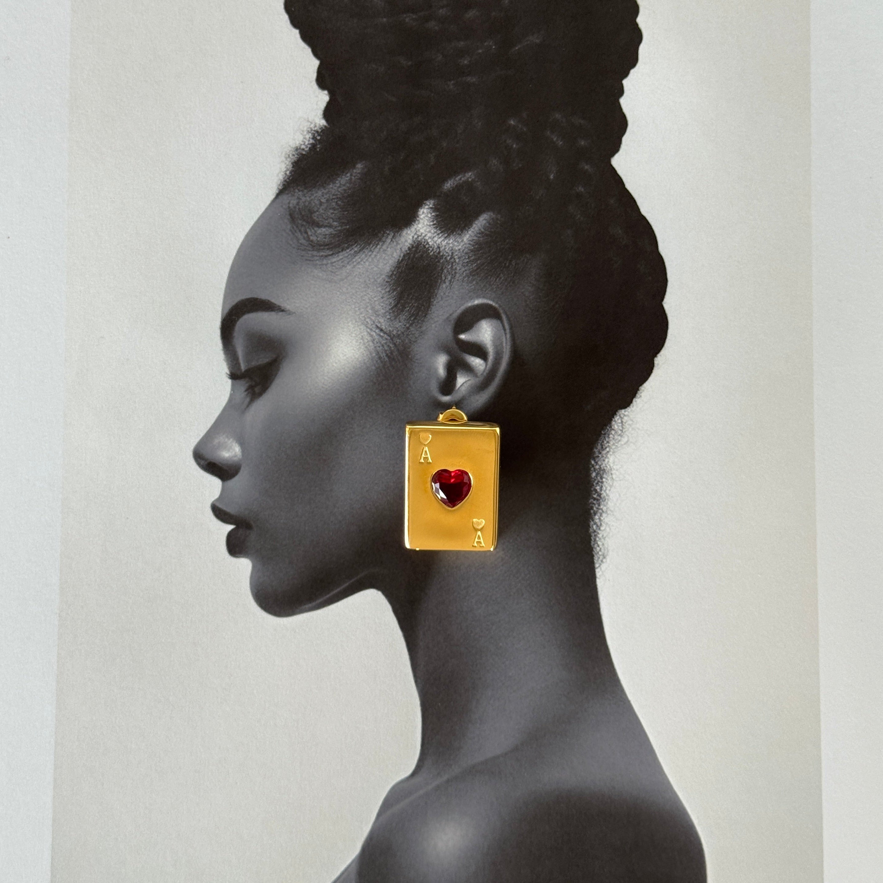 Chunky Ace Earrings with red stone gilded in 18-Carat Gold