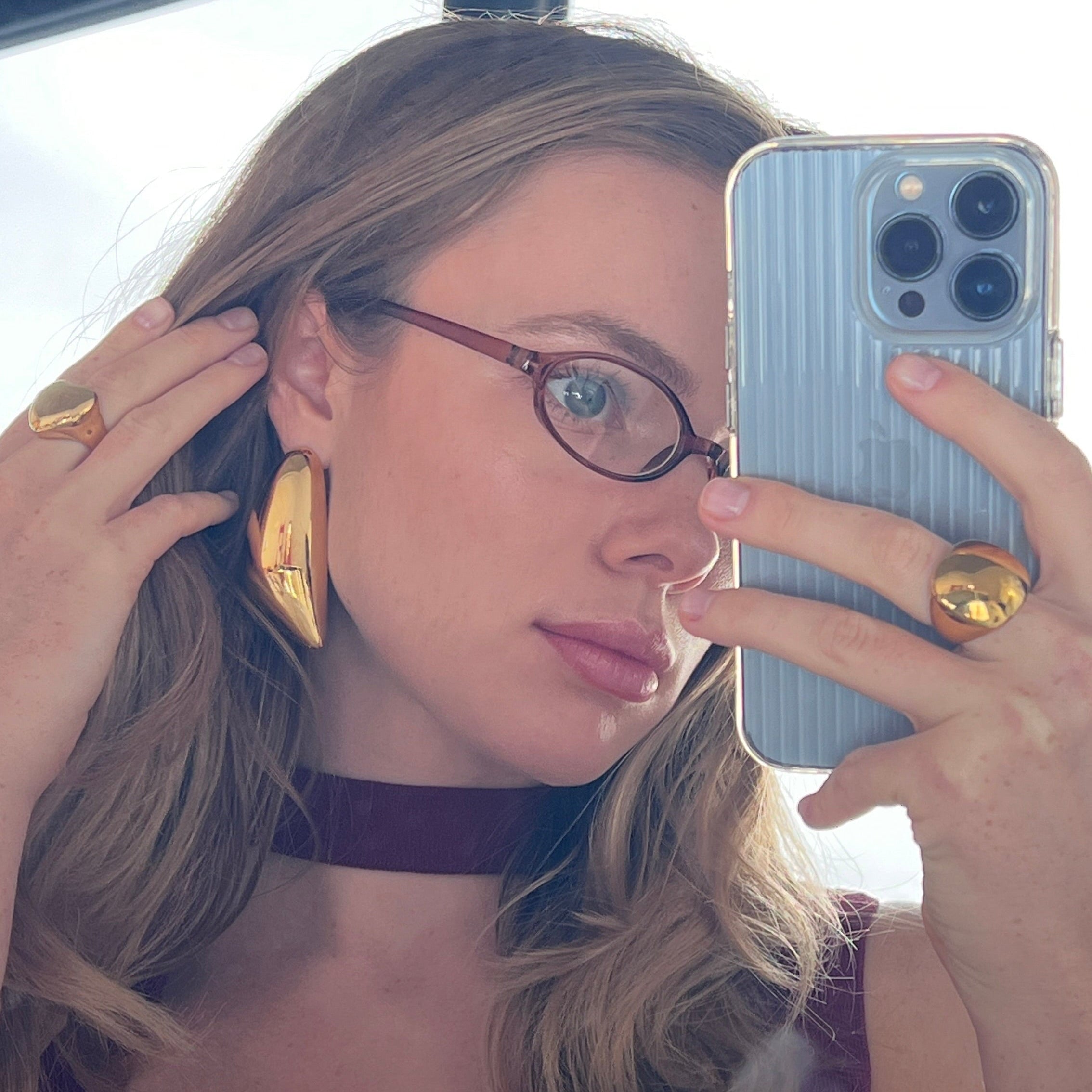 Long Chunky earrings gilded in 18-Carat Gold