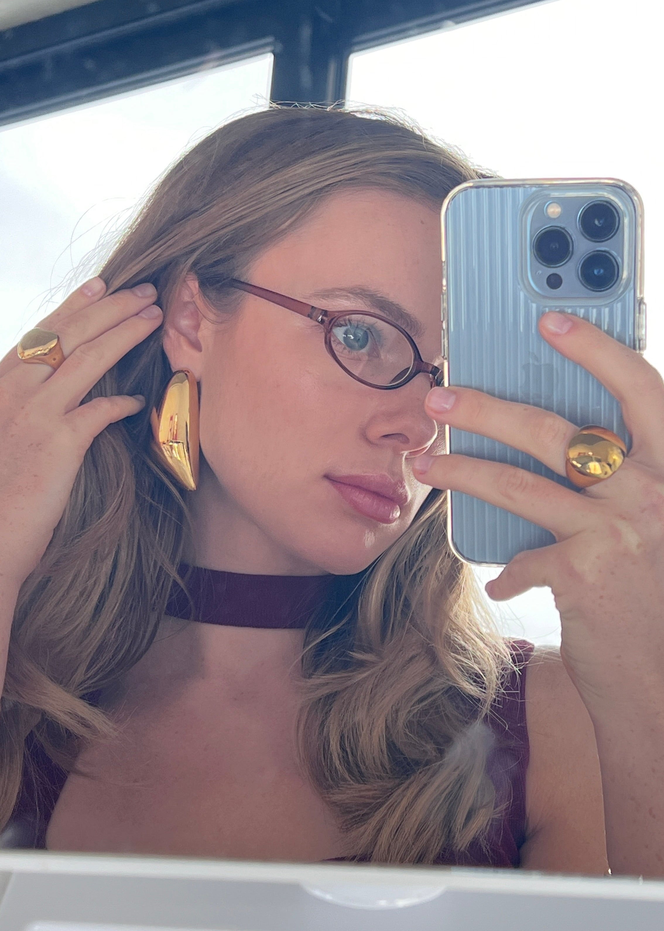 Long Chunky earrings gilded in 18-Carat Gold