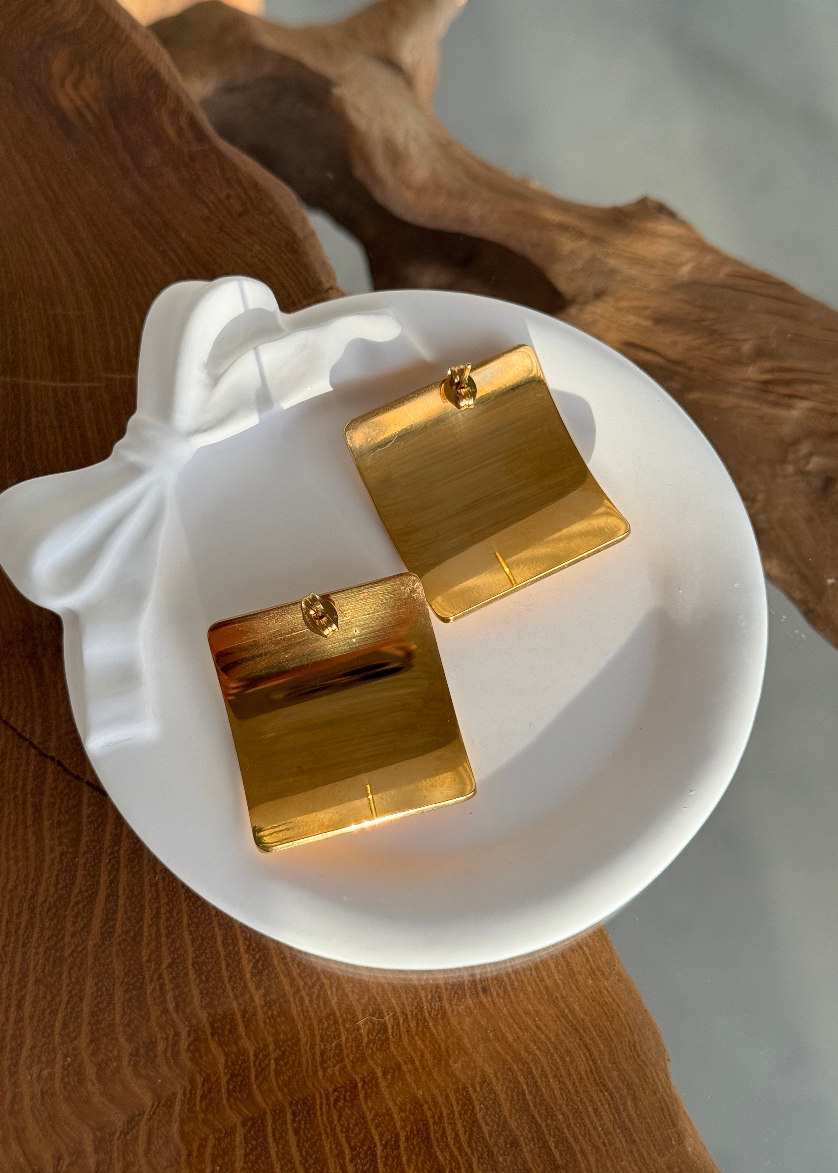 Chunky Square earrings gilded in 18-Carat Gold