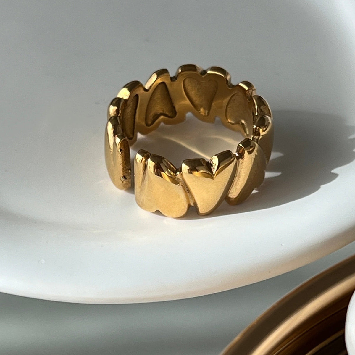 Scalloped Wide Ring in gold stainless steel, side view — VAL-T