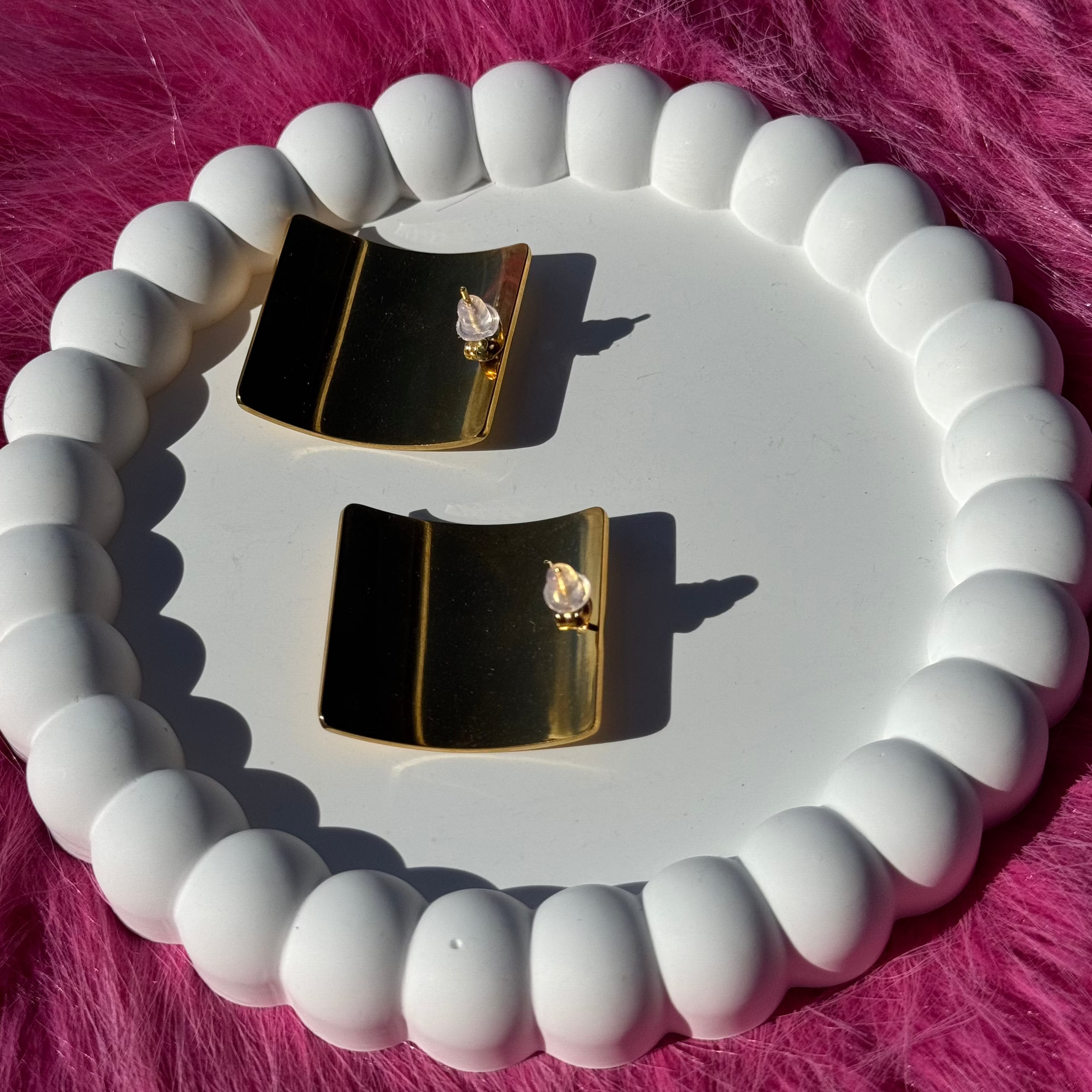 Chunky Square earrings gilded in 18-Carat Gold